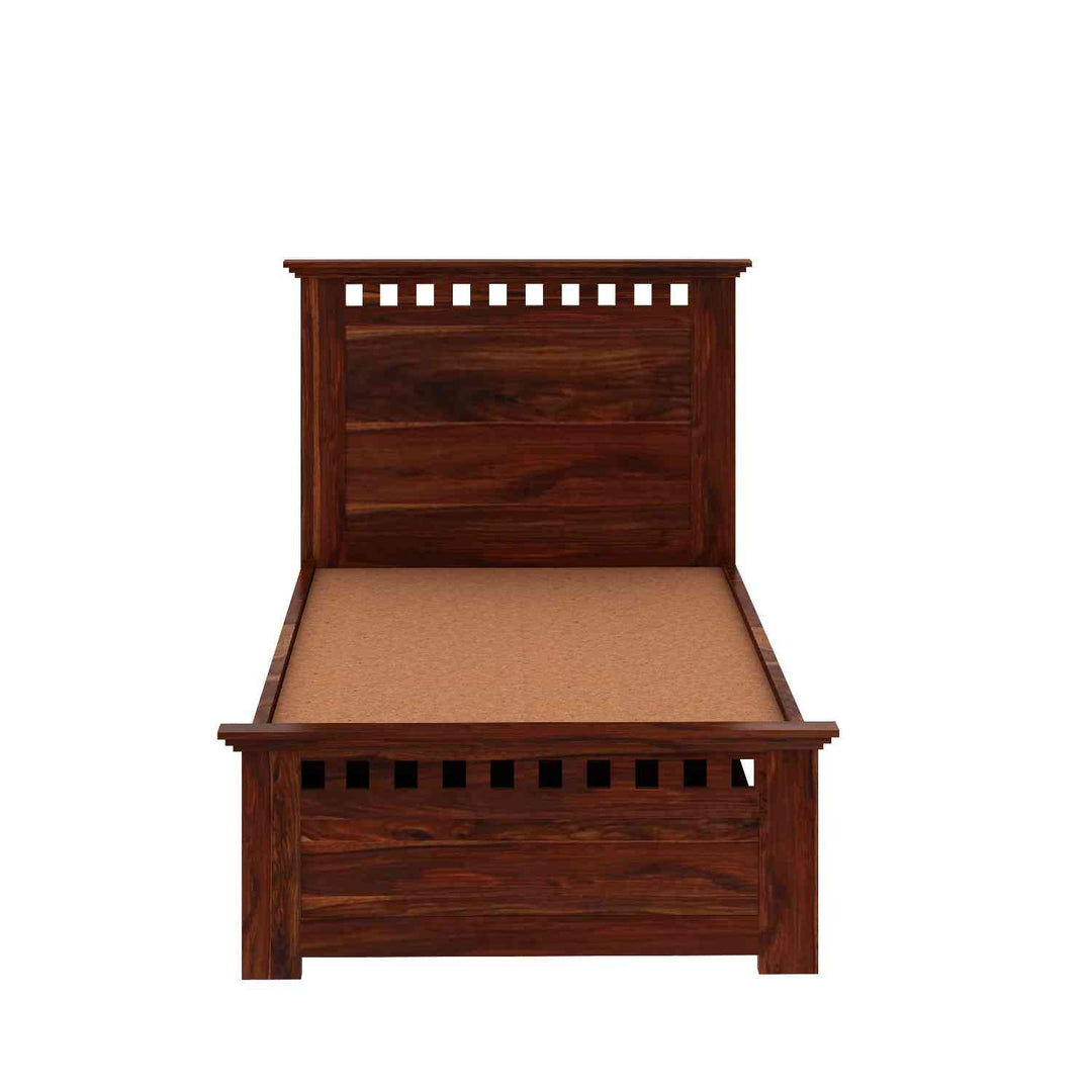 Encarna Solid Sheesham Wood Single Bed With Two Drawers (Natural Finish)