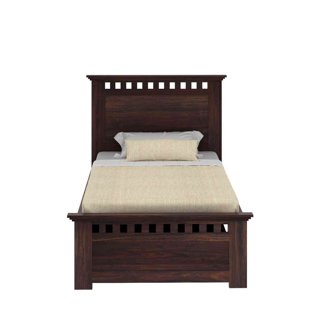 Emilia Solid Sheesham Wood Single Bed With Two Drawers (Walnut Finish)