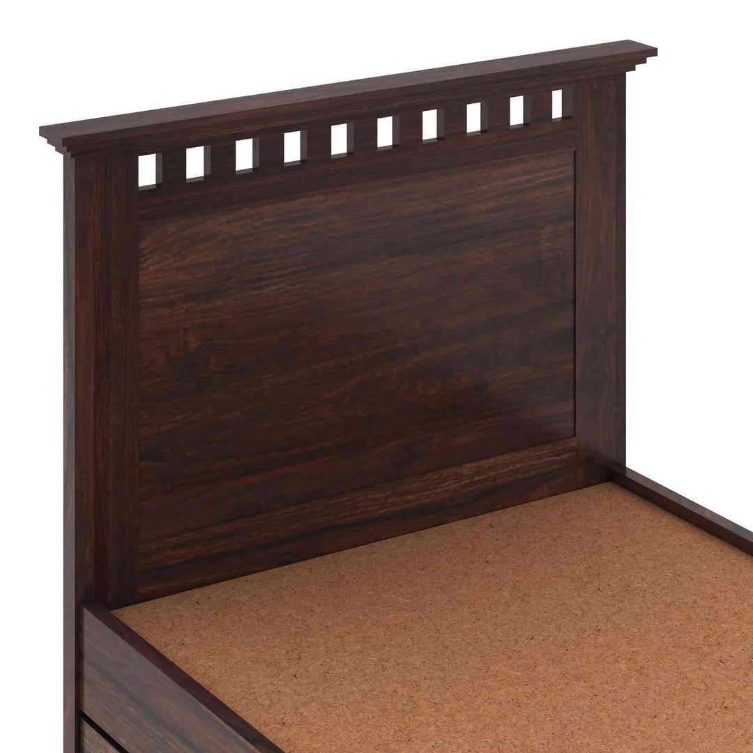 Emilia Solid Sheesham Wood Single Bed With Two Drawers (Walnut Finish)