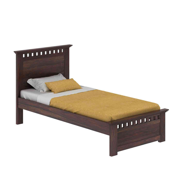 Eliana Solid Sheesham Wood Single Bed Without Storage (Walnut Finish)