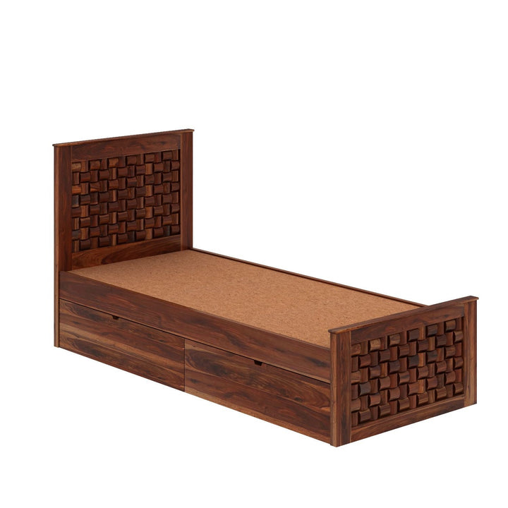 Coral Solid Sheesham Wood Single Bed With Two Drawers (Natural Finish)