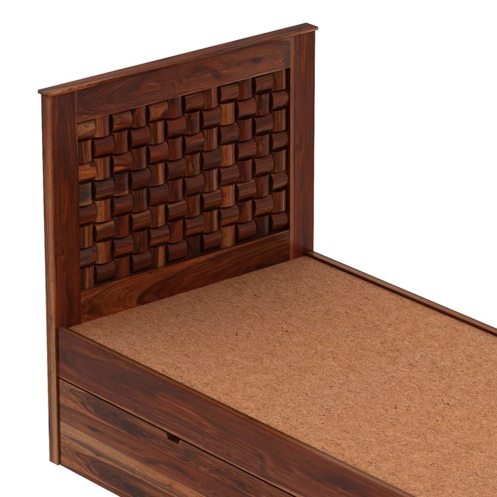 Coral Solid Sheesham Wood Single Bed With Two Drawers (Natural Finish)