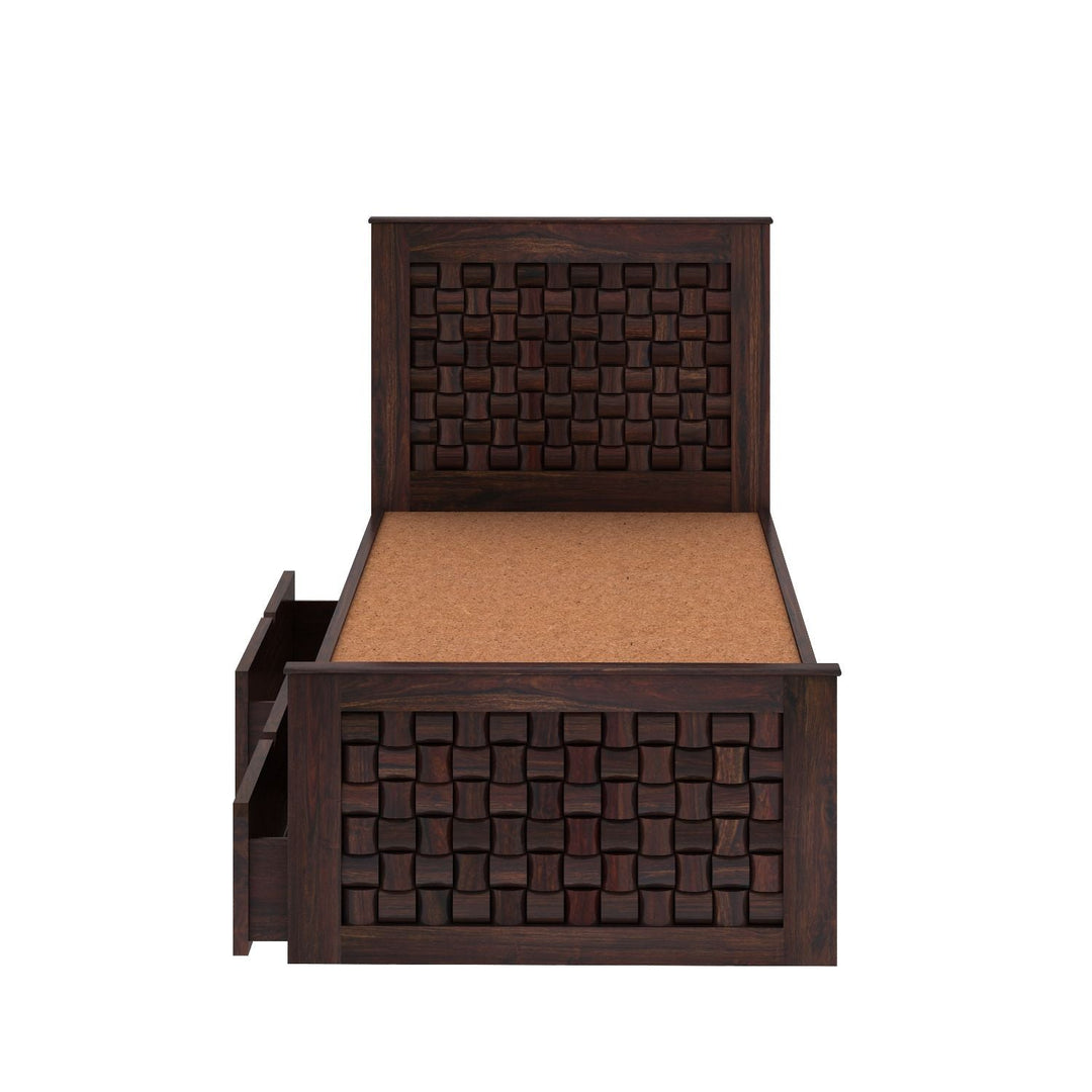 Clarisa Solid Sheesham Wood Single Bed With Two Drawers (Walnut Finish)