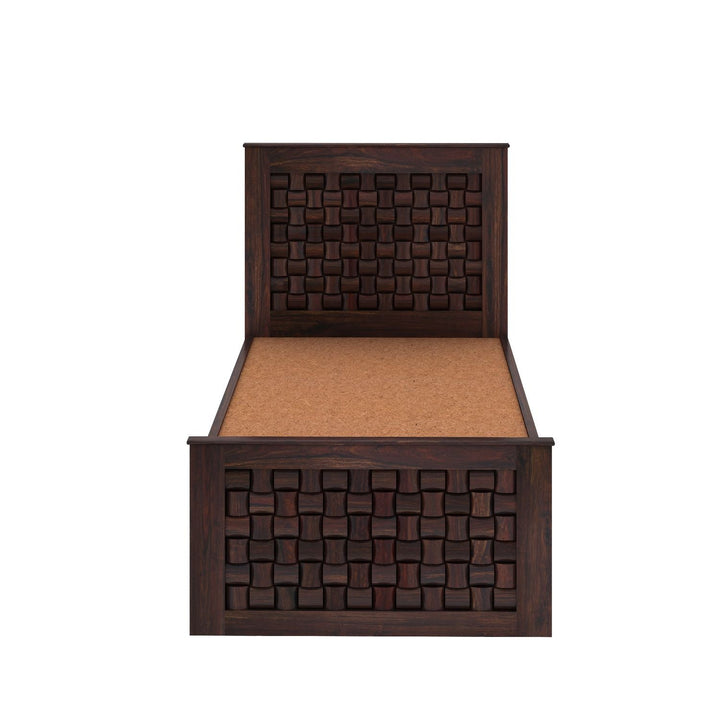 Clarisa Solid Sheesham Wood Single Bed With Two Drawers (Walnut Finish)