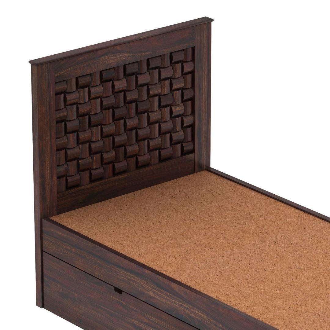 Clarisa Solid Sheesham Wood Single Bed With Two Drawers (Walnut Finish)