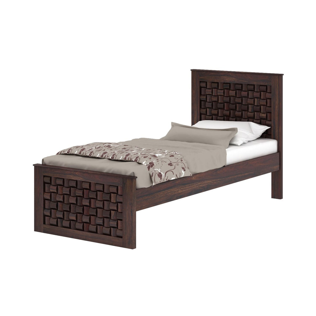 Cielo Solid Sheesham Wood Single Bed Without Storage (Walnut Finish)
