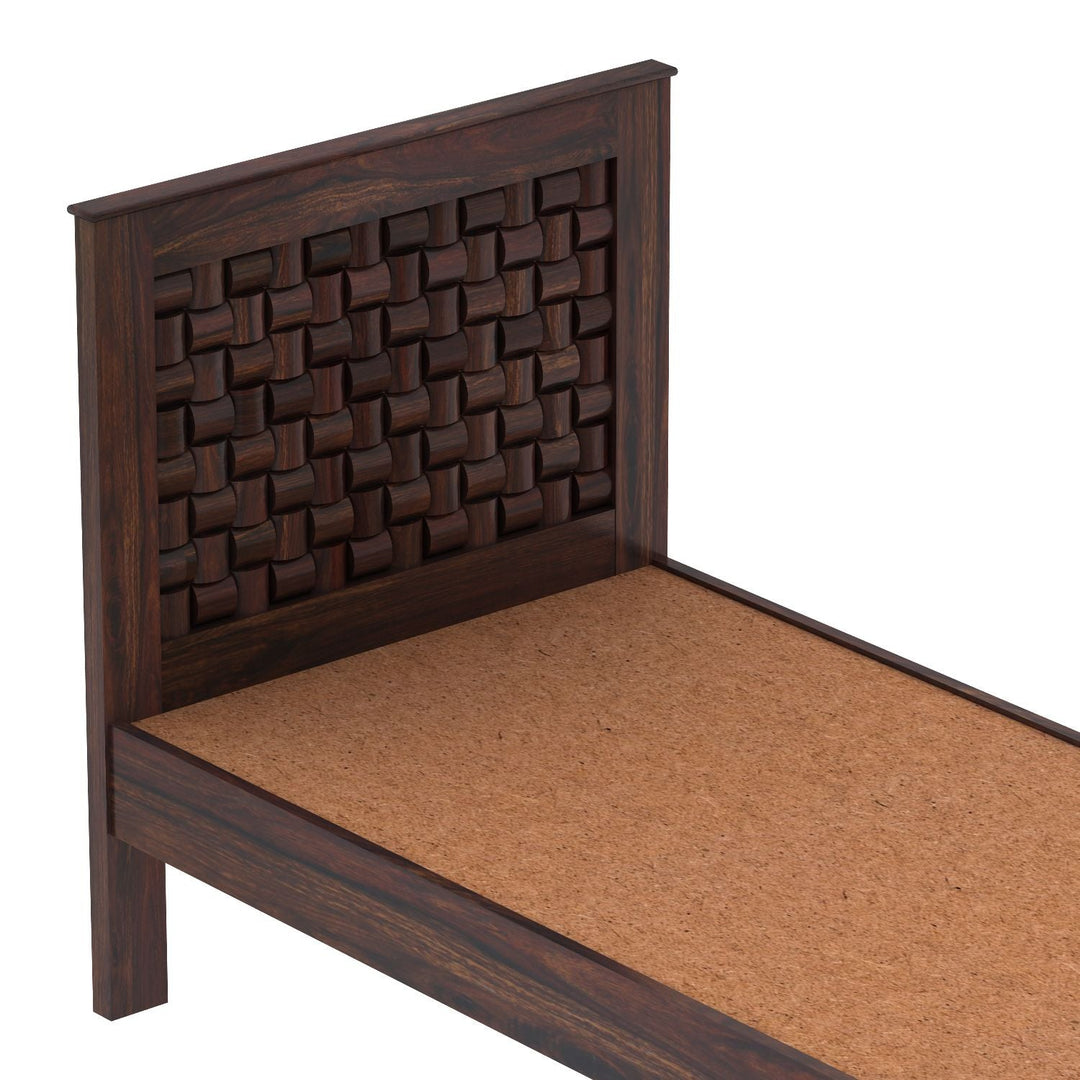 Cielo Solid Sheesham Wood Single Bed Without Storage (Walnut Finish)