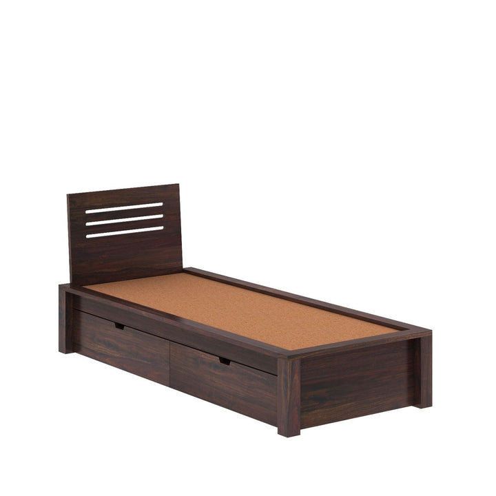 Aurora Solid Sheesham Wood Single Bed With Two Drawers (Walnut Finish)