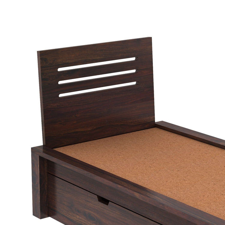 Aurora Solid Sheesham Wood Single Bed With Two Drawers (Walnut Finish)