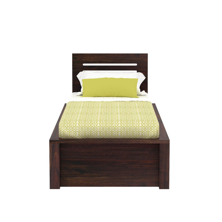Aranza Solid Sheesham Wood Single Bed Without Storage (Walnut Finish)