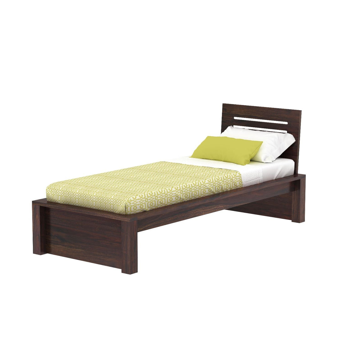 Aranza Solid Sheesham Wood Single Bed Without Storage (Walnut Finish)