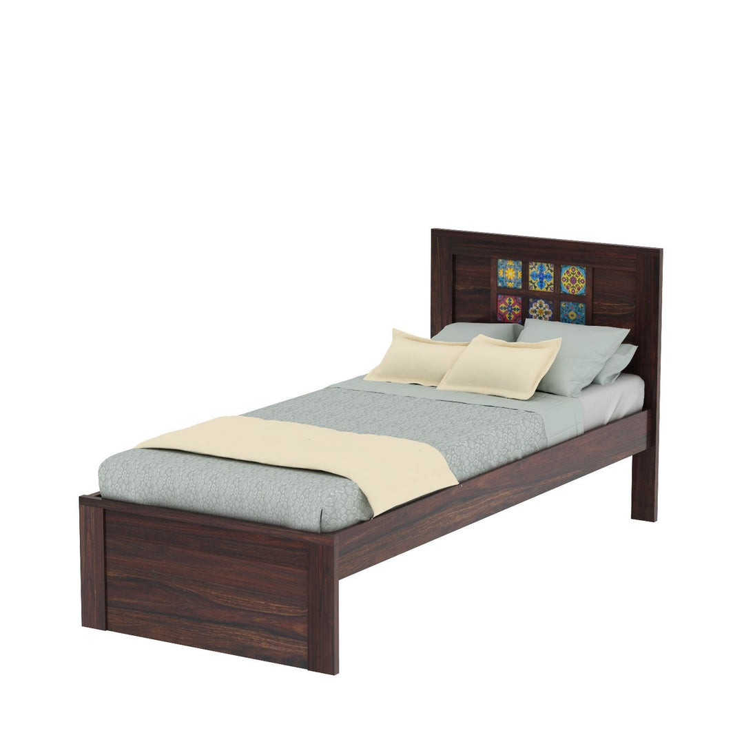 Anabel Solid Sheesham Wood Single Bed Without Storage (Walnut Finish)