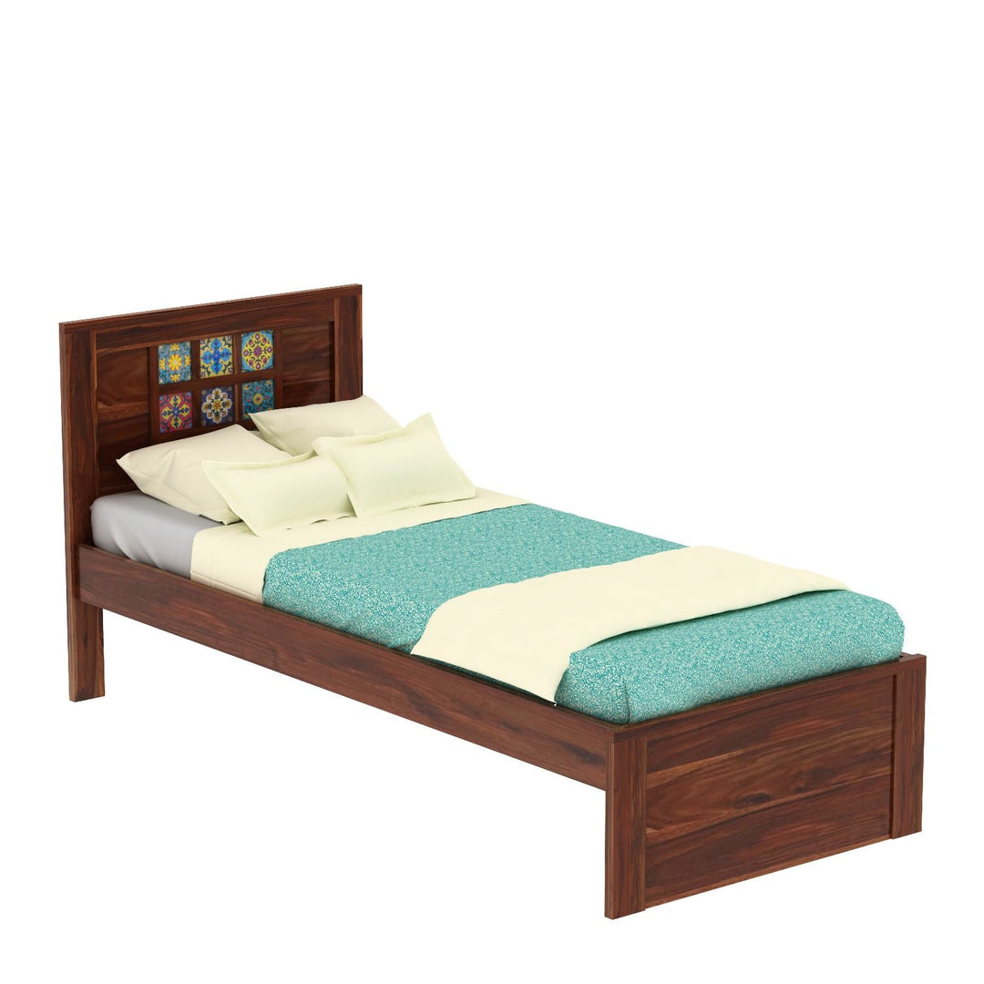 Amparo Solid Sheesham Wood Single Bed Without Storage (Natural Finish)