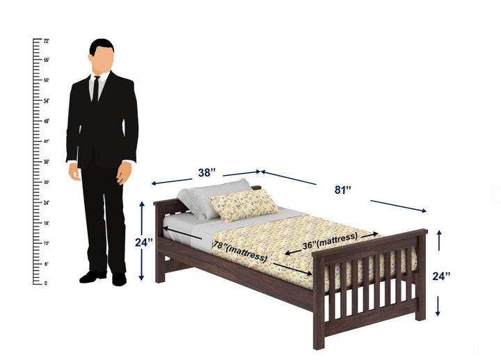 Delfina Solid Sheesham Wood Single Bed Without Storage (Walnut Finish)