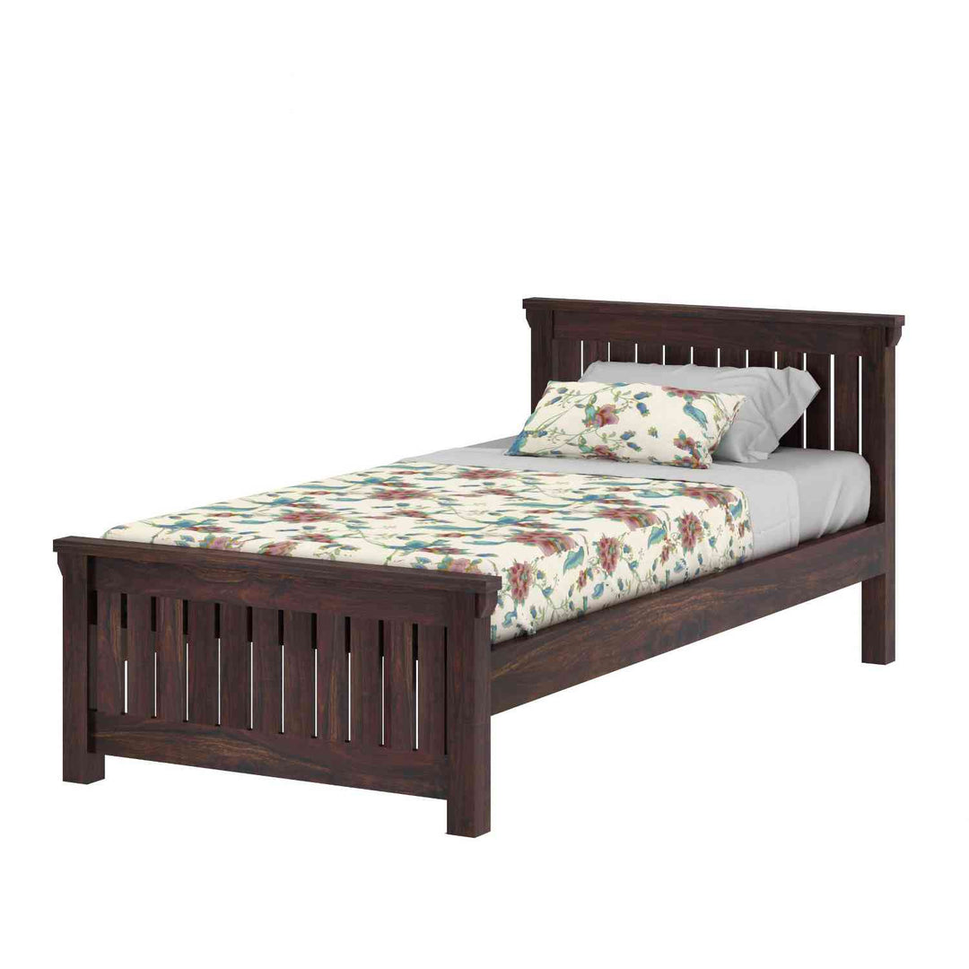 Basilia Solid Sheesham Wood Single Bed Without Storage (Walnut Finish)