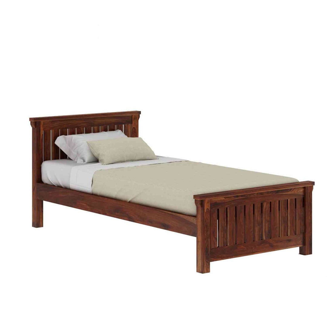 Azucena Solid Sheesham Wood Single Bed Without Storage (Natural Finish)