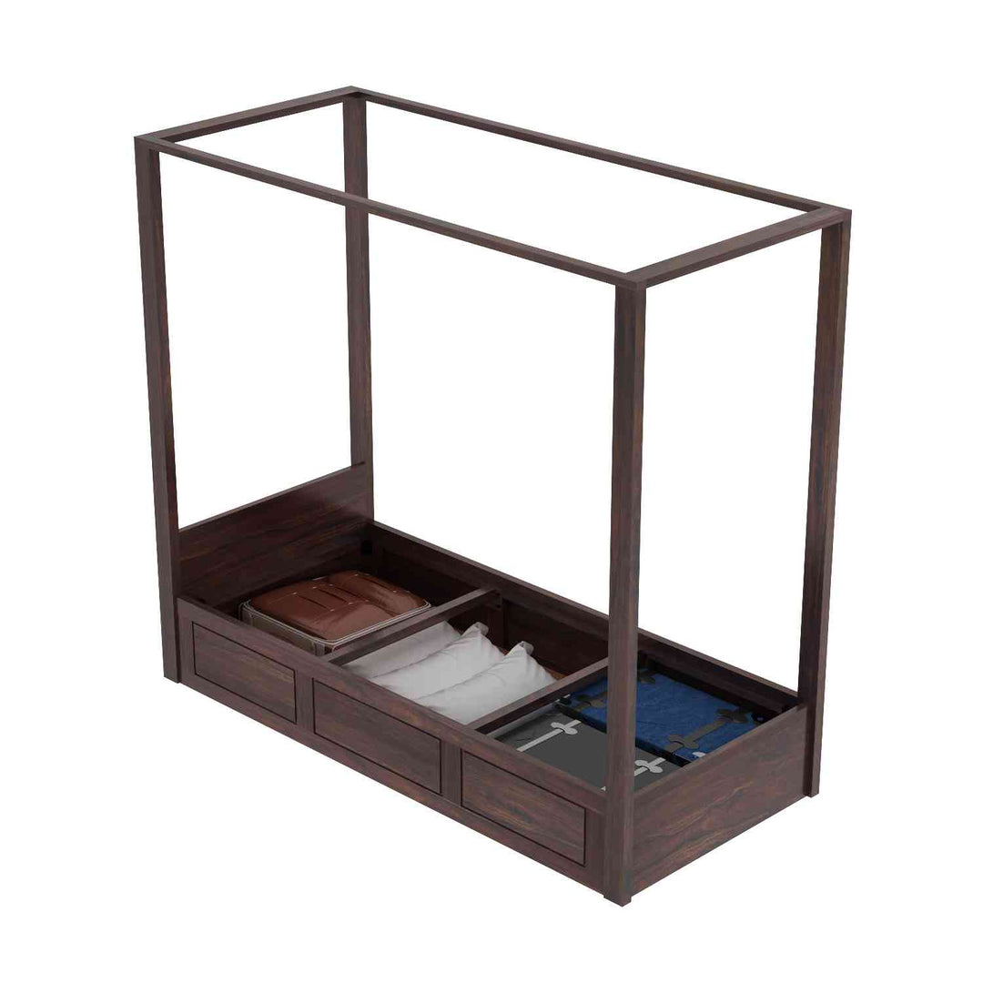 Fabiola Solid Sheesham Wood Single Bed With Box Storage (Walnut Finish)