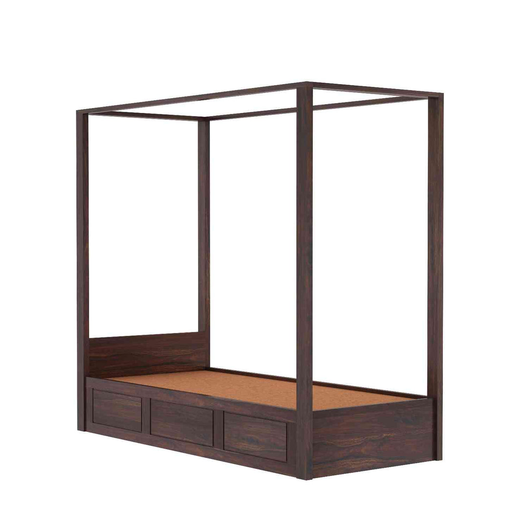 Fabiola Solid Sheesham Wood Single Bed With Box Storage (Walnut Finish)