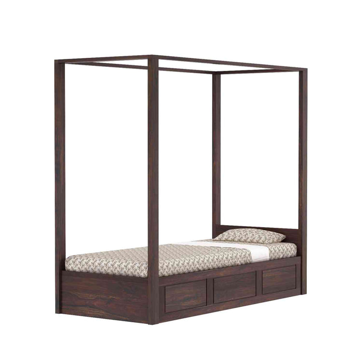 Fabiola Solid Sheesham Wood Single Bed With Box Storage (Walnut Finish)