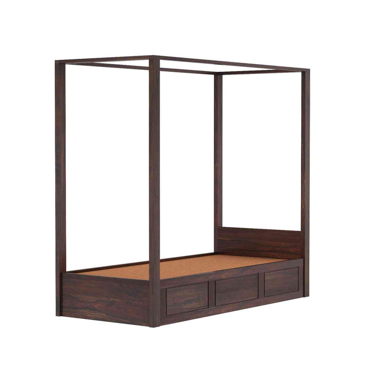 Fabiola Solid Sheesham Wood Single Bed With Box Storage (Walnut Finish)