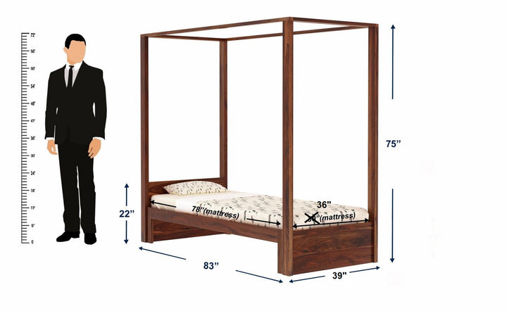 Desiree Solid Sheesham Wood Single Poster Bed Without Storage (Natural Finish)