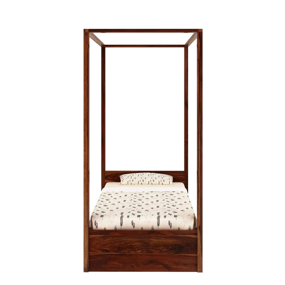 Desiree Solid Sheesham Wood Single Poster Bed Without Storage (Natural Finish)
