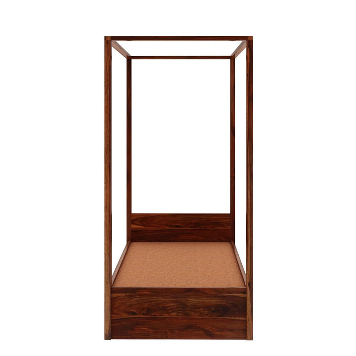Desiree Solid Sheesham Wood Single Poster Bed Without Storage (Natural Finish)