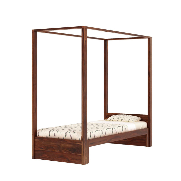 Desiree Solid Sheesham Wood Single Poster Bed Without Storage (Natural Finish)