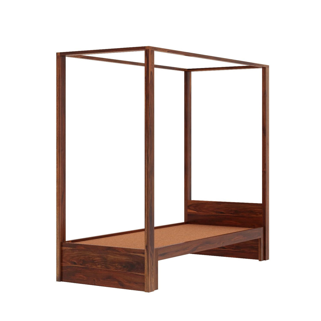 Desiree Solid Sheesham Wood Single Poster Bed Without Storage (Natural Finish)