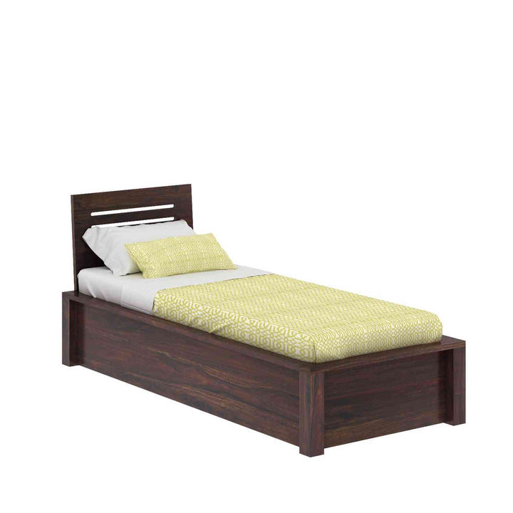 Graciela Solid Sheesham Wood Single Bed With Box Storage (Walnut Finish)