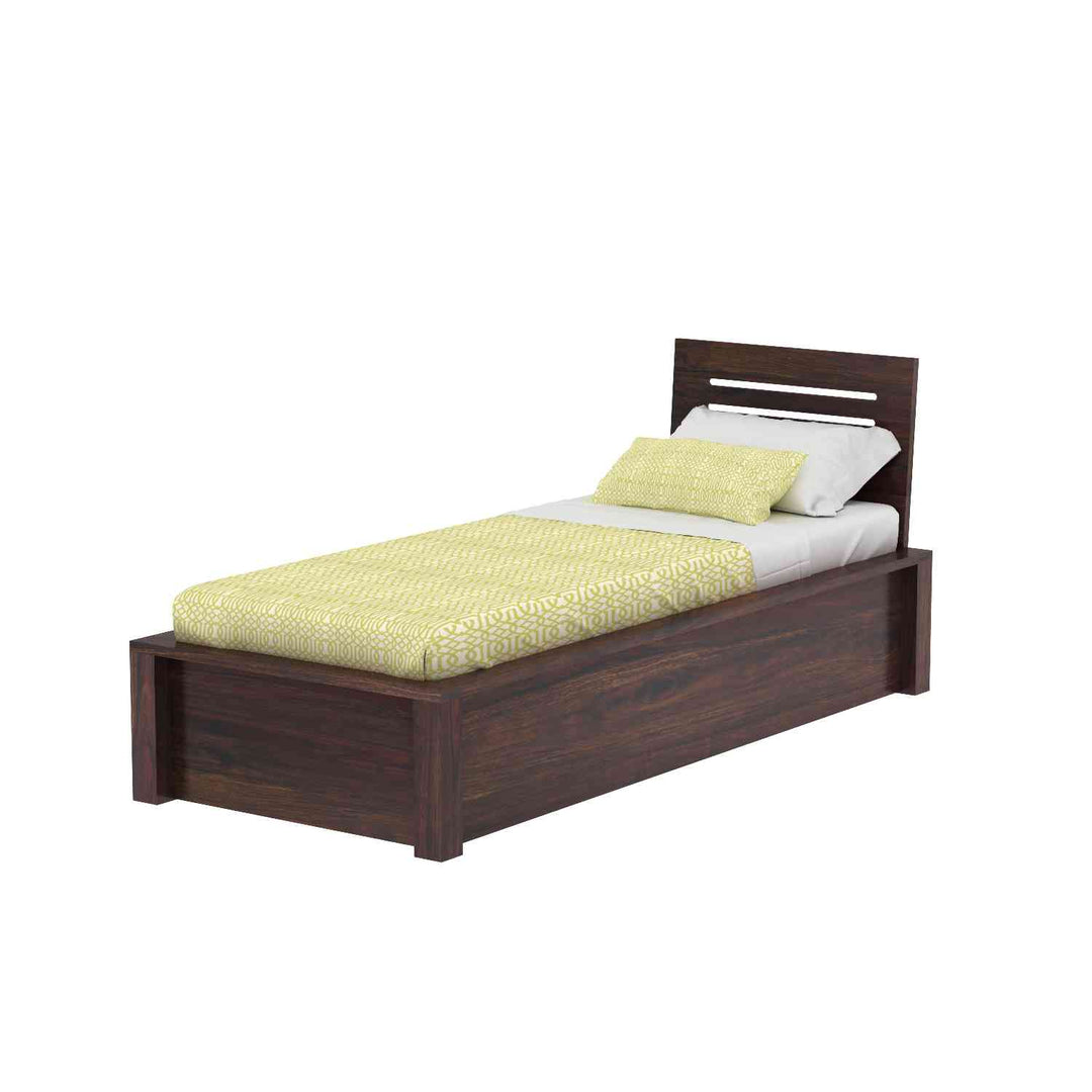 Graciela Solid Sheesham Wood Single Bed With Box Storage (Walnut Finish)