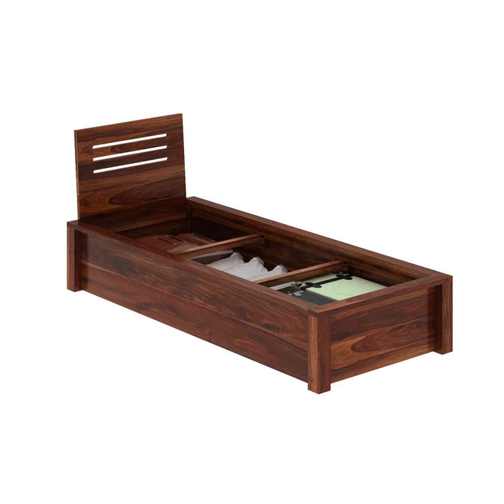 Gloria Solid Sheesham Wood Single Bed With Box Storage (Natural Finish)