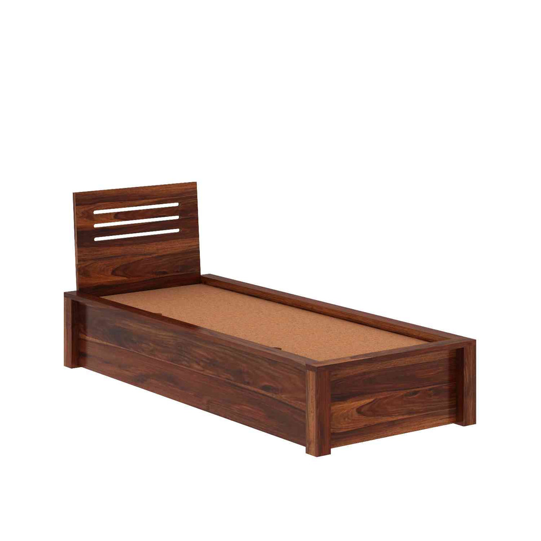 Gloria Solid Sheesham Wood Single Bed With Box Storage (Natural Finish)
