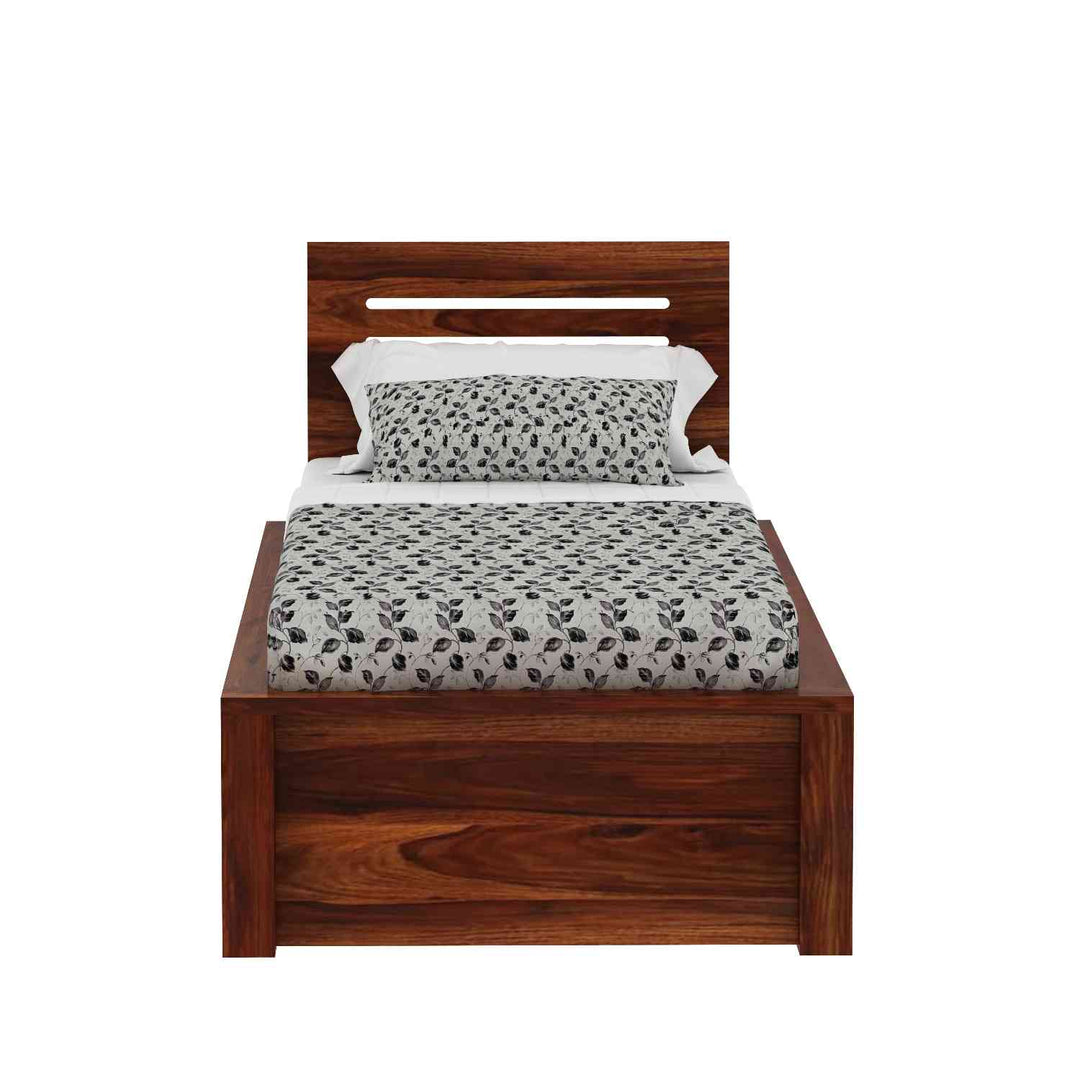Gloria Solid Sheesham Wood Single Bed With Box Storage (Natural Finish)
