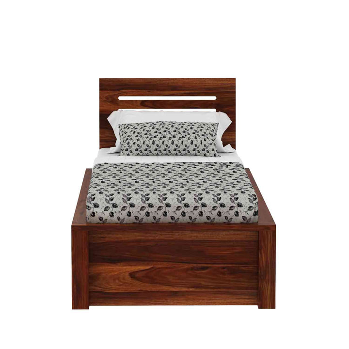 Gloria Solid Sheesham Wood Single Bed With Box Storage (Natural Finish)