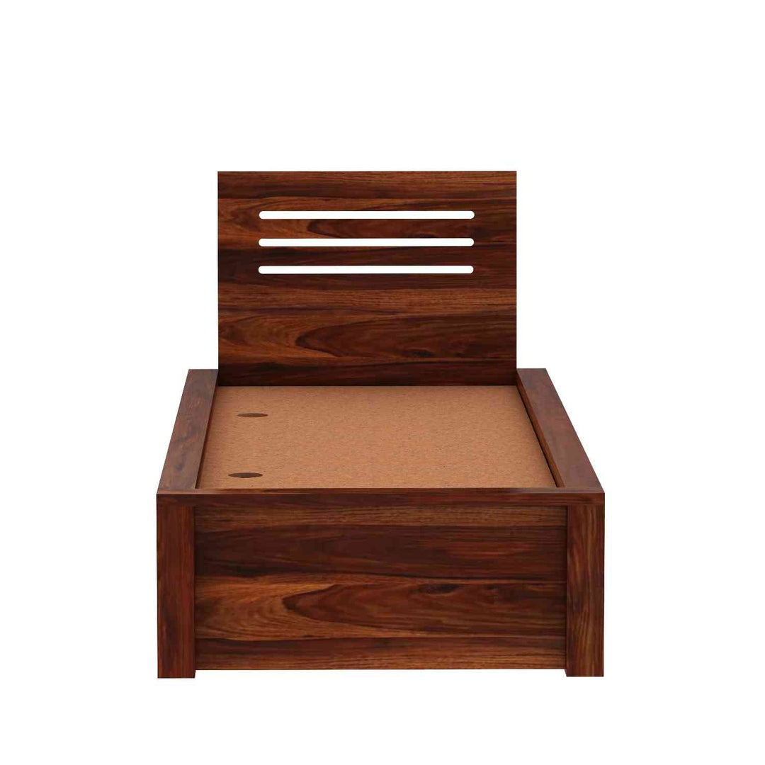 Gloria Solid Sheesham Wood Single Bed With Box Storage (Natural Finish)