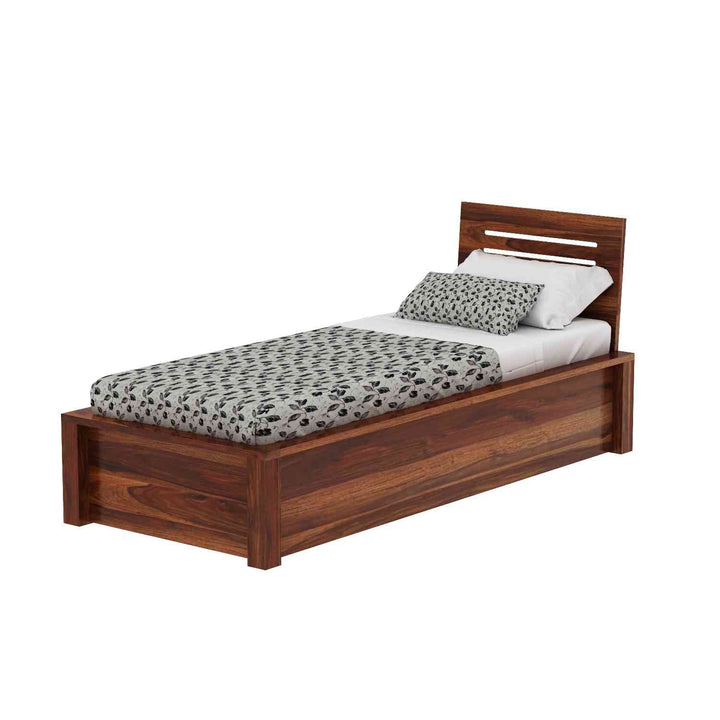 Gloria Solid Sheesham Wood Single Bed With Box Storage (Natural Finish)