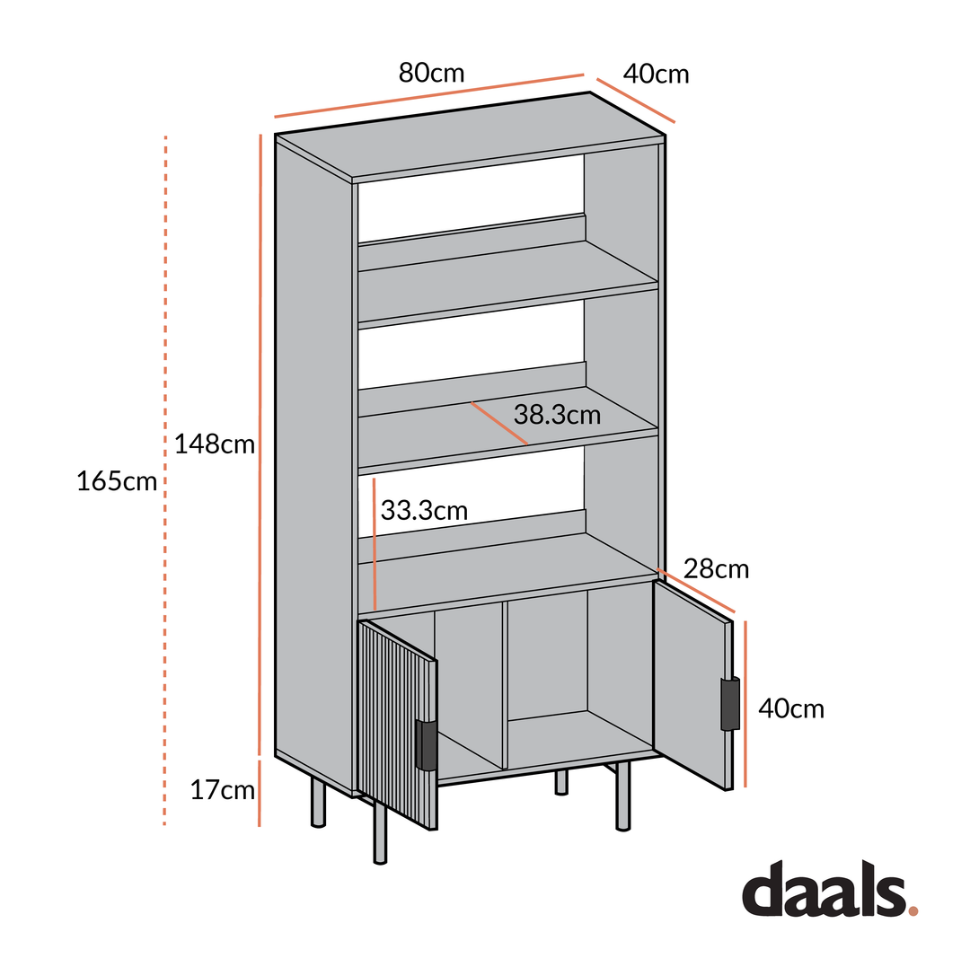 Richmond Ridged Tall Bookcase with Doors Matte White Bookcases & Shelves