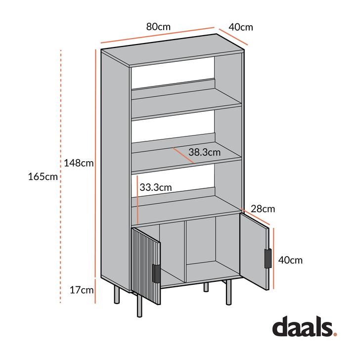 Richmond Ridged Tall Bookcase with Doors Matte White Bookcases & Shelves