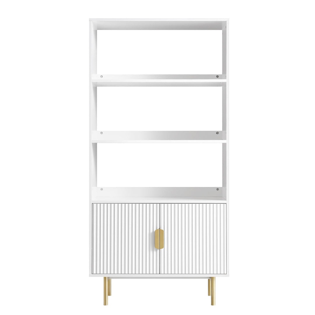 Richmond Ridged Tall Bookcase with Doors Matte White Bookcases & Shelves