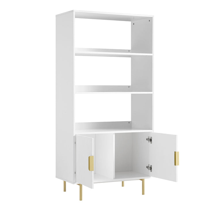 Richmond Ridged Tall Bookcase with Doors Matte White Bookcases & Shelves