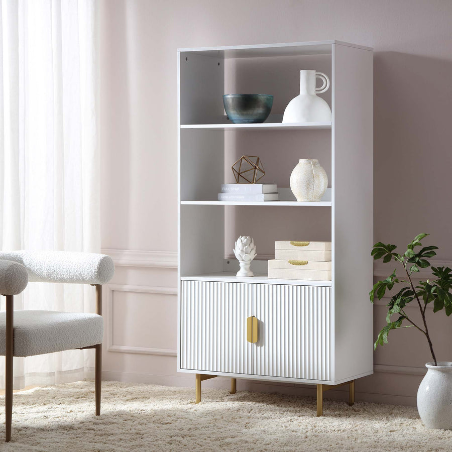 Richmond Ridged Tall Bookcase with Doors Matte White Bookcases & Shelves