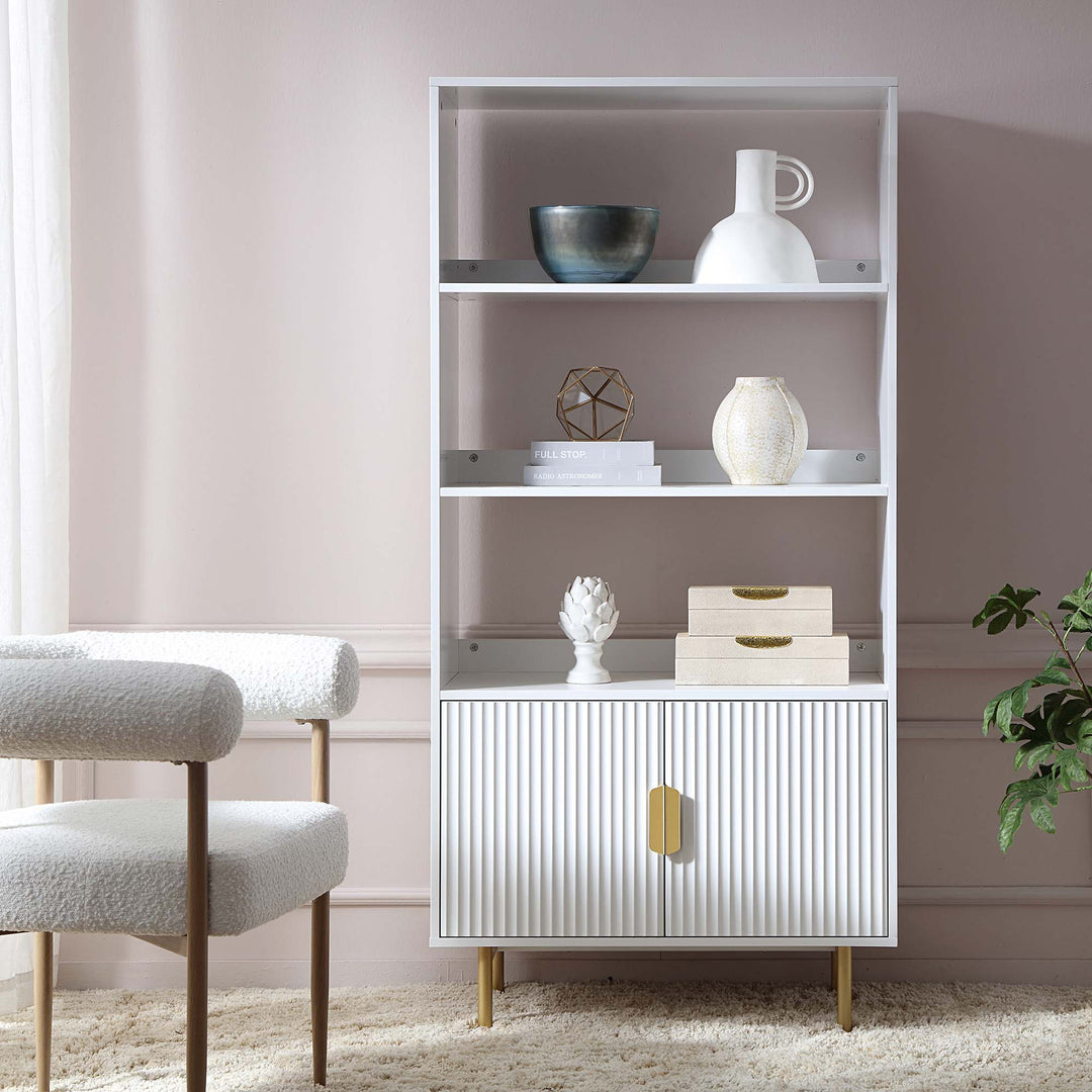 Richmond Ridged Tall Bookcase with Doors Matte White Bookcases & Shelves