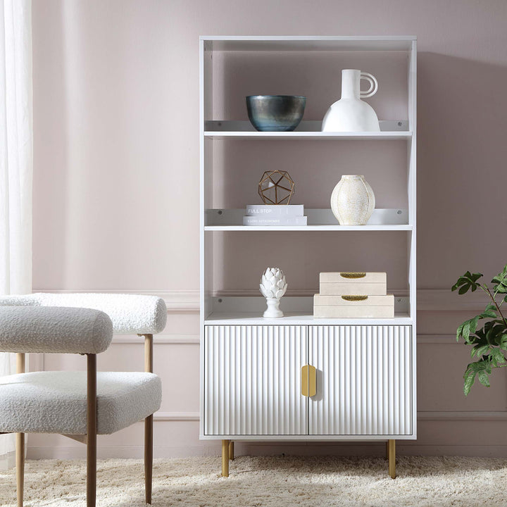 Richmond Ridged Tall Bookcase with Doors Matte White Bookcases & Shelves