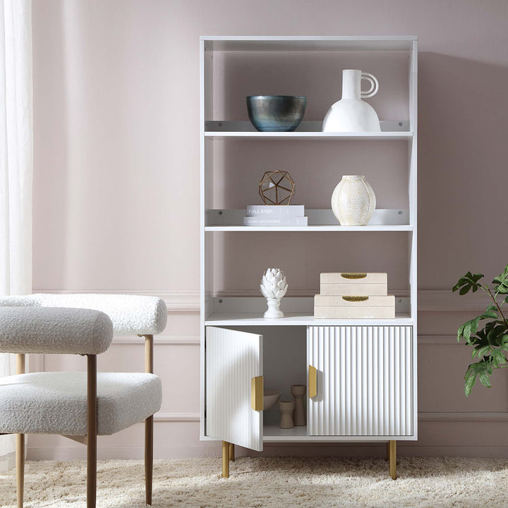 Richmond Ridged Tall Bookcase with Doors Matte White Bookcases & Shelves