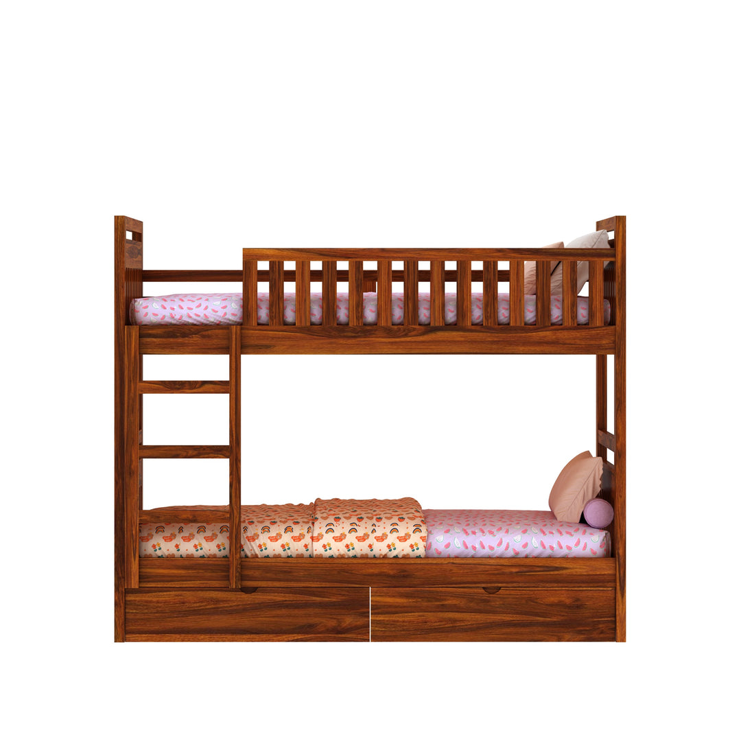 Valeria Solid Sheesham Wood Bunk Bed With Ladder & Two Drawer Storage