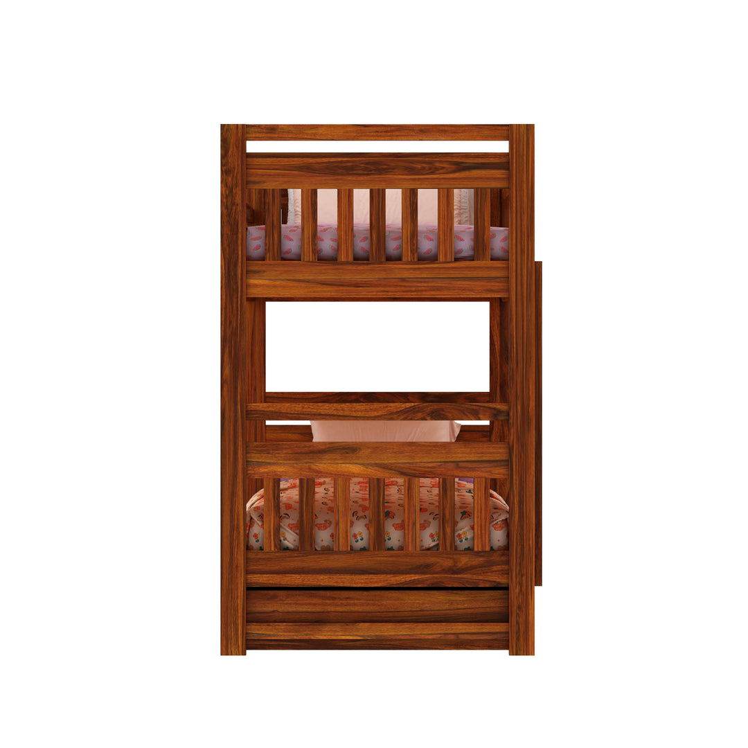 Valeria Solid Sheesham Wood Bunk Bed With Ladder & Two Drawer Storage