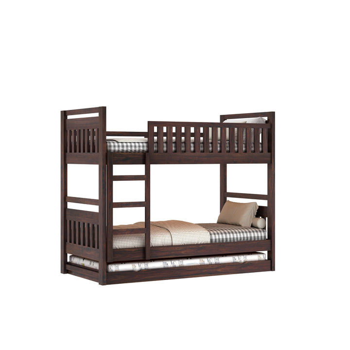 Teresa Solid Sheesham Wood Bunk Bed With Ladder & Trundle Bed