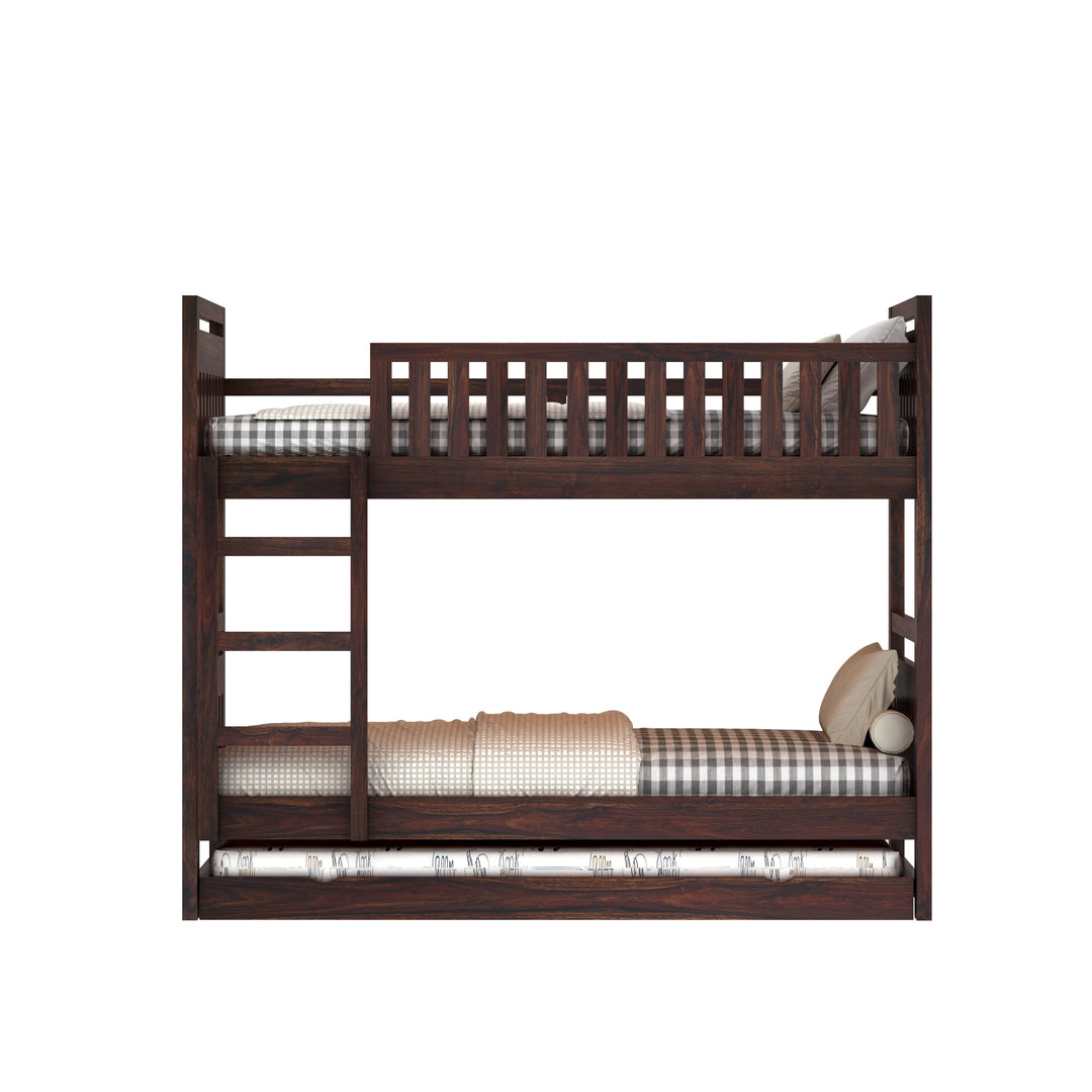 Teresa Solid Sheesham Wood Bunk Bed With Ladder & Trundle Bed