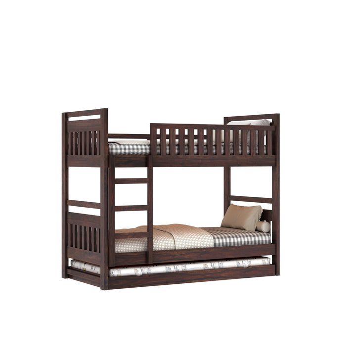 Teresa Solid Sheesham Wood Bunk Bed With Ladder & Trundle Bed